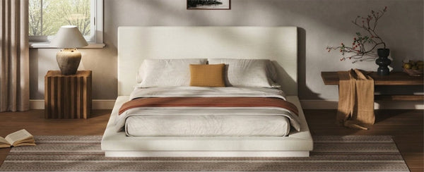 English Elm Queen Upholstered Platform Bed Low Profile Padded Surround Solid Wood Base Bedroom W5767P510238