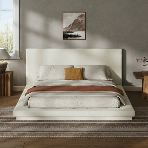 English Elm Queen Upholstered Platform Bed Low Profile Padded Surround Solid Wood Base Bedroom W5767P510238