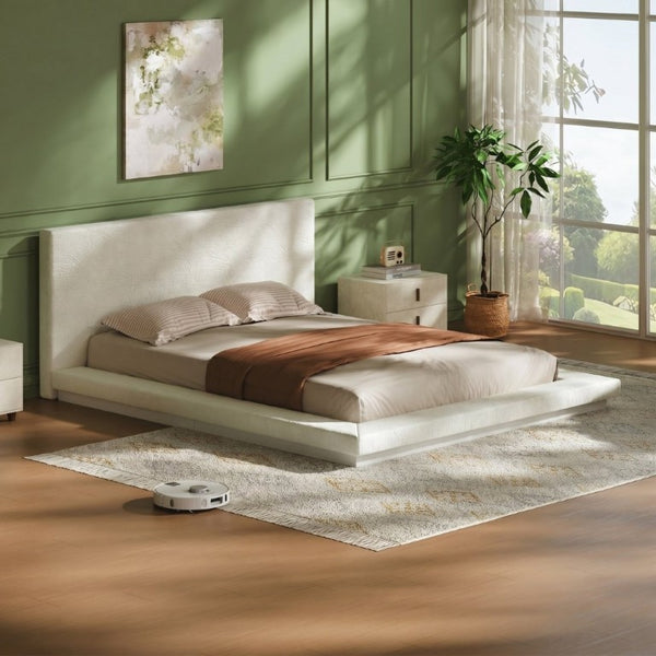 English Elm Queen Upholstered Platform Bed Low Profile Padded Surround Solid Wood Base Bedroom W5767P510238