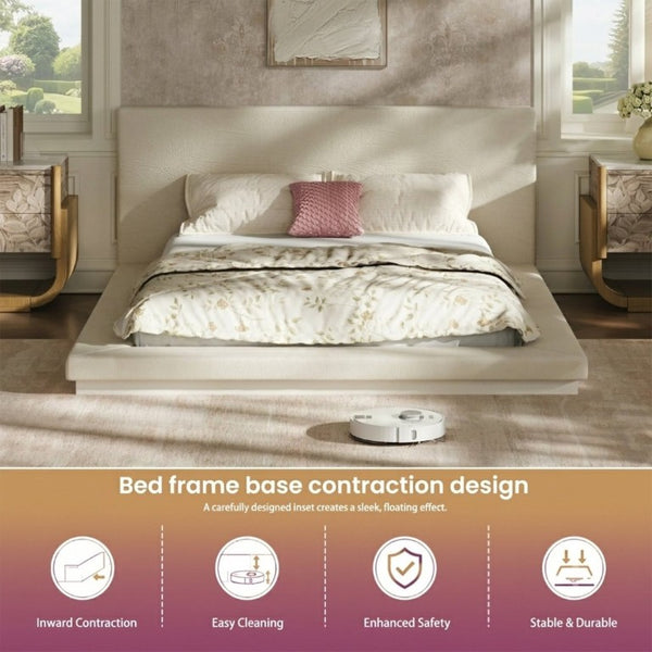 English Elm Queen Upholstered Platform Bed Low Profile Padded Surround Solid Wood Base Bedroom W5767P510238