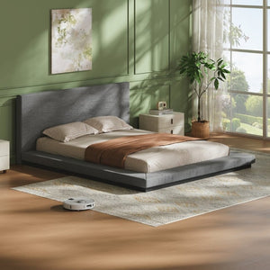 English Elm Queen Upholstered Floating Bed Frame Low Profile Padded Surround Gray Polyester W5767P510240