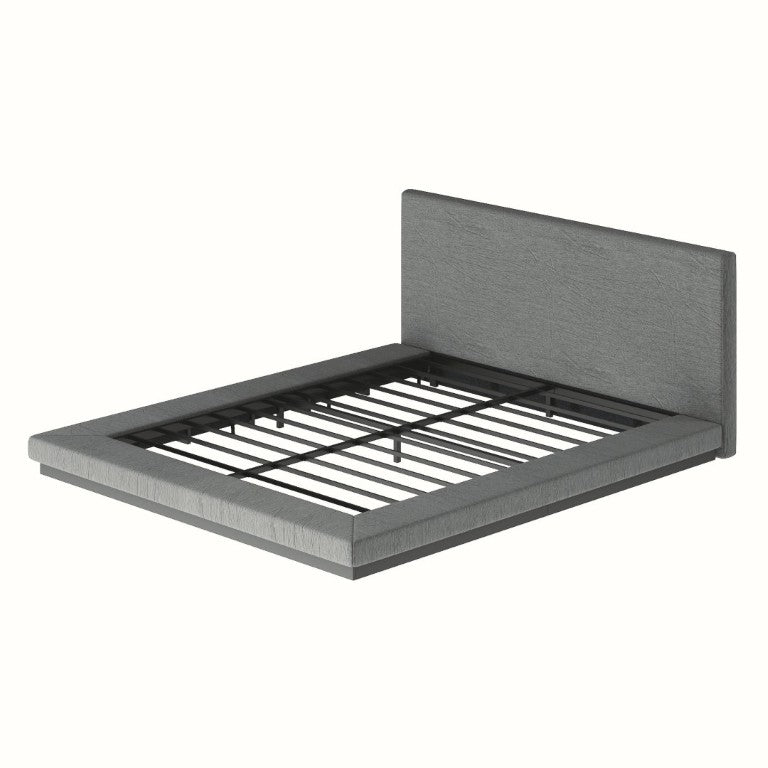 English Elm Queen Upholstered Floating Bed Frame Low Profile Padded Surround Gray Polyester W5767P510240