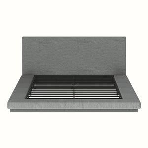 English Elm Queen Upholstered Floating Bed Frame Low Profile Padded Surround Gray Polyester W5767P510240