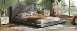 English Elm Queen Upholstered Floating Bed Frame Low Profile Padded Surround Gray Polyester W5767P510240