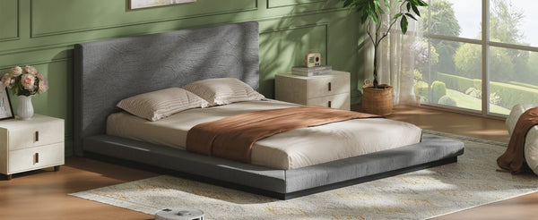 English Elm Queen Upholstered Floating Bed Frame Low Profile Padded Surround Gray Polyester W5767P510240