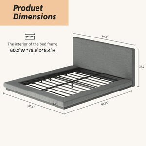 English Elm Queen Upholstered Floating Bed Frame Low Profile Padded Surround Gray Polyester W5767P510240