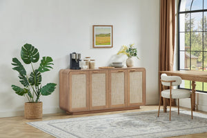 English Elm Rattan Mesh Panel Sideboard with Four Doors Warm Wood Buffet for Dining Living Room W5767P514618