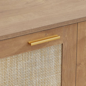 English Elm Rattan Mesh Panel Sideboard with Four Doors Warm Wood Buffet for Dining Living Room W5767P514618