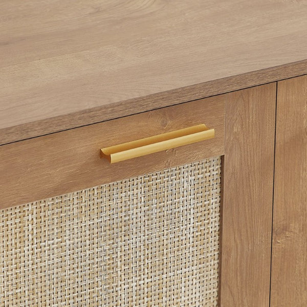 English Elm Rattan Mesh Panel Sideboard with Four Doors Warm Wood Buffet for Dining Living Room W5767P514618