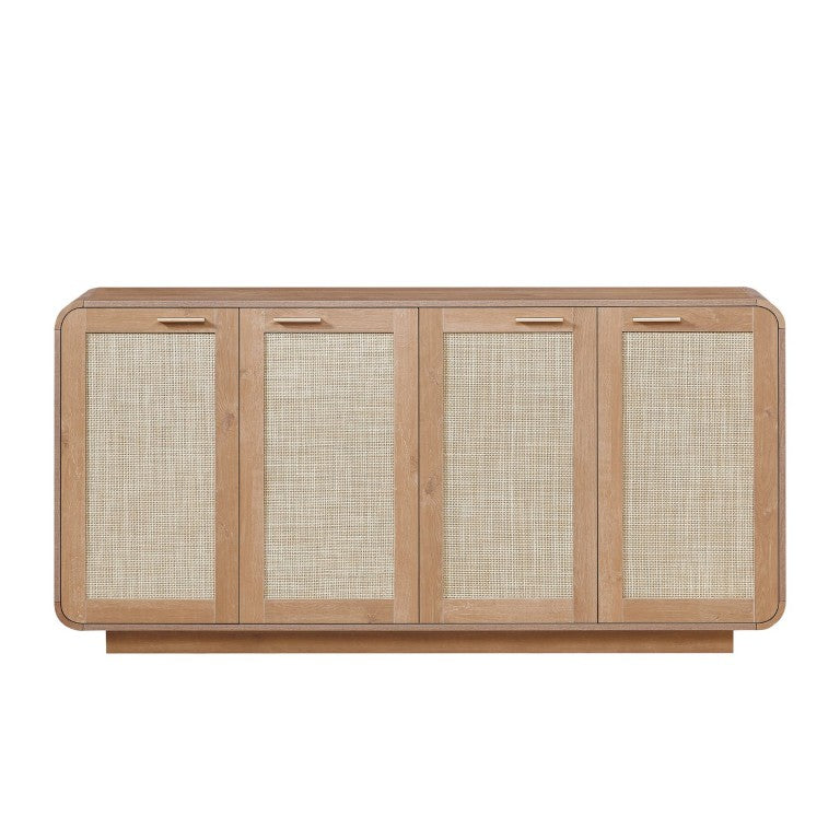English Elm Rattan Mesh Panel Sideboard with Four Doors Warm Wood Buffet for Dining Living Room W5767P514618