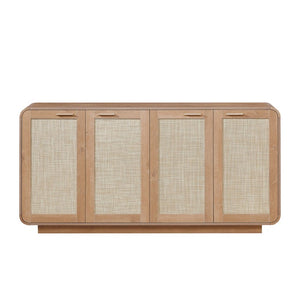 English Elm Rattan Mesh Panel Sideboard with Four Doors Warm Wood Buffet for Dining Living Room W5767P514618