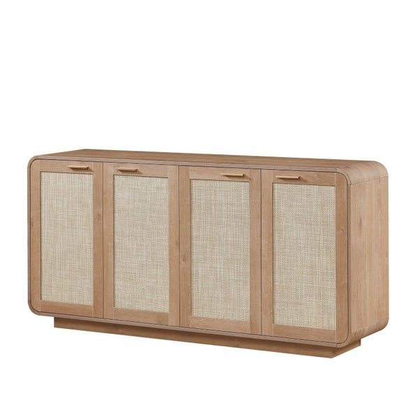 English Elm Rattan Mesh Panel Sideboard with Four Doors Warm Wood Buffet for Dining Living Room W5767P514618