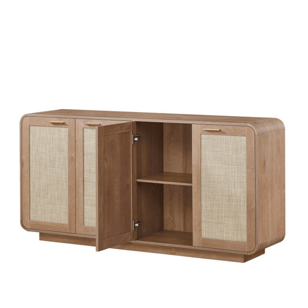 English Elm Rattan Mesh Panel Sideboard with Four Doors Warm Wood Buffet for Dining Living Room W5767P514618
