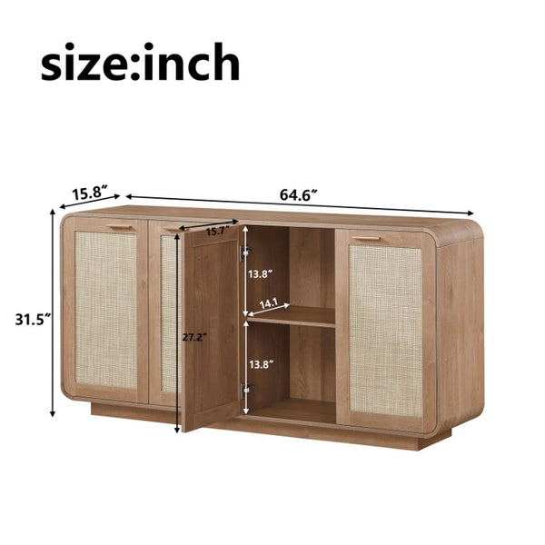 English Elm Rattan Mesh Panel Sideboard with Four Doors Warm Wood Buffet for Dining Living Room W5767P514618