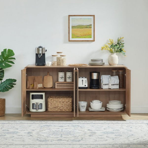 English Elm Rattan Mesh Panel Sideboard with Four Doors Warm Wood Buffet for Dining Living Room W5767P514618