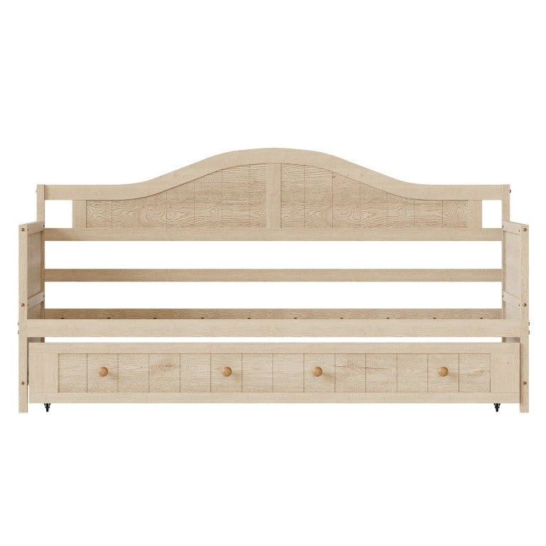 English Elm Twin Solid Pine Daybed with Rolling Trundle Drawer Farmhouse Style Sofa Bed W5767P515217