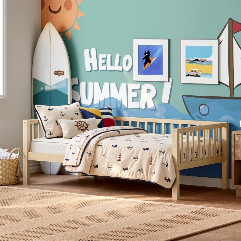 English Elm Twin Solid Pine Daybed with Pull Out Trundle Curved Headboard for Small Spaces Natural W5767P515219