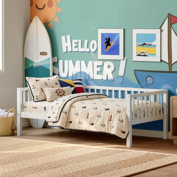 English Elm Twin Solid Pine Daybed with Three Sided Vertical Guardrails for Safe Restful Sleep W5767P515220