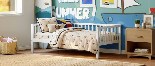 English Elm Twin Solid Pine Daybed with Three Sided Vertical Guardrails for Safe Restful Sleep W5767P515220