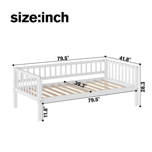 English Elm Twin Solid Pine Daybed with Three Sided Vertical Guardrails for Safe Restful Sleep W5767P515220