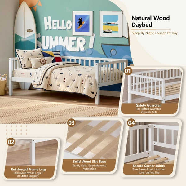 English Elm Twin Solid Pine Daybed with Three Sided Vertical Guardrails for Safe Restful Sleep W5767P515220