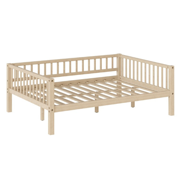 English Elm Full Size Solid Pine Daybed with Three Sided Slatted Guardrail for Guest or Kids Room W5767P515221