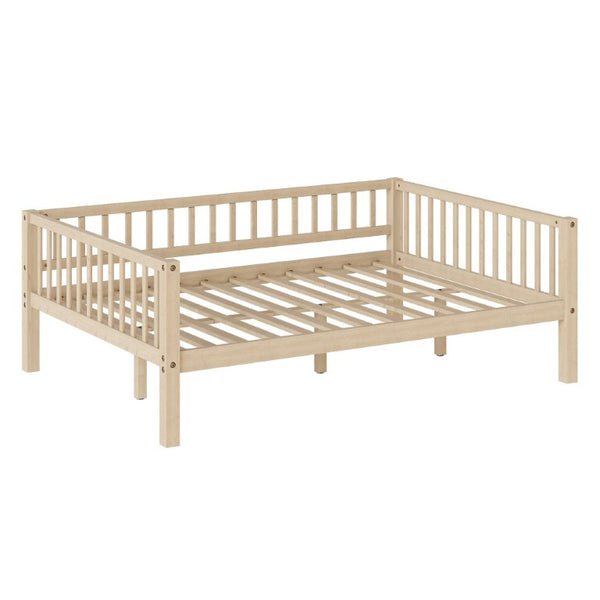 English Elm Full Size Solid Pine Daybed with Three Sided Slatted Guardrail for Guest or Kids Room W5767P515221