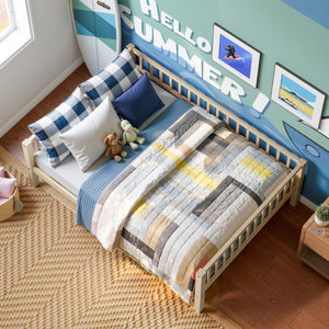 English Elm Full Size Solid Pine Daybed with Three Sided Slatted Guardrail for Guest or Kids Room W5767P515221