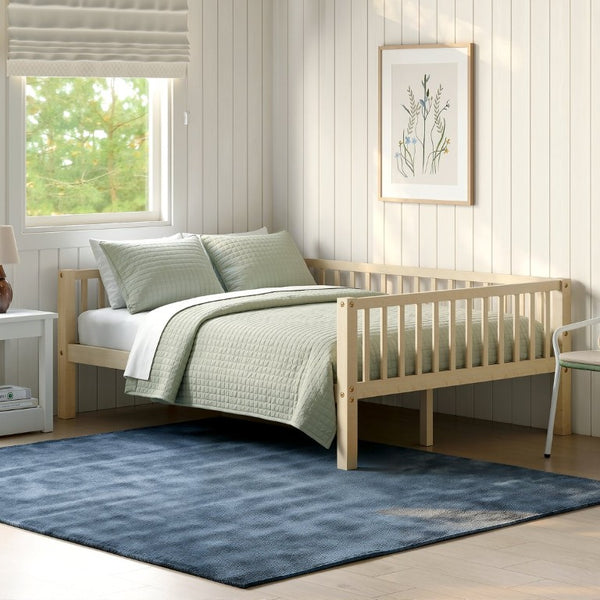 English Elm Full Size Solid Pine Daybed with Three Sided Slatted Guardrail for Guest or Kids Room W5767P515221