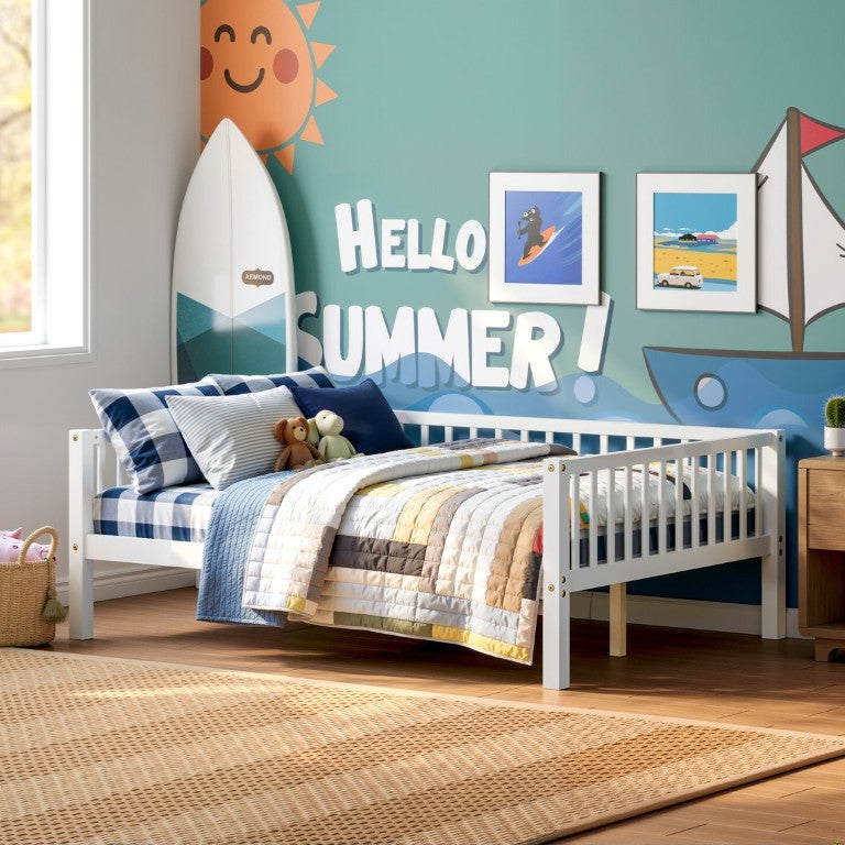 English Elm Full Size Pine Daybed with Three Sided Vertical Slat Guardrails for Guest or Kids Room W5767P515222