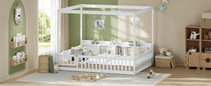 English Elm Full Size Montessori Pine Floor Bed with Guardrails Open Cubbies and Access Door White Wood W5767P517425