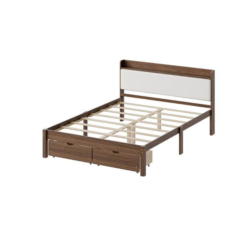 English Elm Full Storage Bed Upholstered Headboard Two Drawers Pine Slats Walnut Bedroom Frame W5767P517426