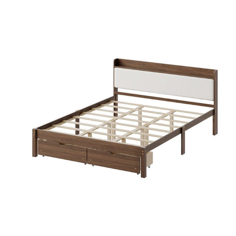 English Elm Queen Platform Bed with Under Drawer Storage Padded Headboard and Pine Slat Support W5767P517427
