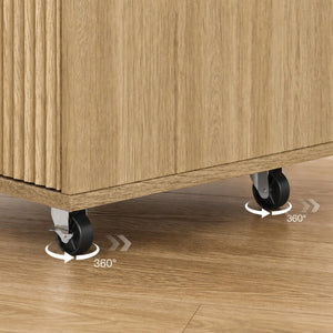 English Elm Mobile File Cabinet with Charging Station Fluted Panels Rolling Storage for Home Office W5767P533374