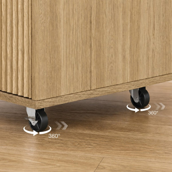 English Elm Mobile File Cabinet with Charging Station Fluted Panels Rolling Storage for Home Office W5767P533374