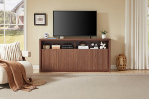 English Elm 67 Inch Fluted Wood Sideboard Buffet with LED Shelf and Built in Power Station W5767P540633