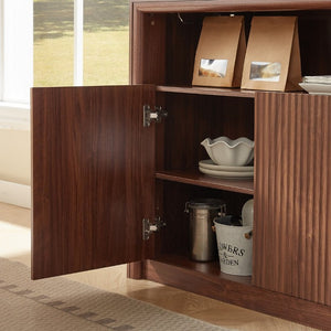 English Elm 67 Inch Fluted Wood Sideboard Buffet with LED Shelf and Built in Power Station W5767P540633