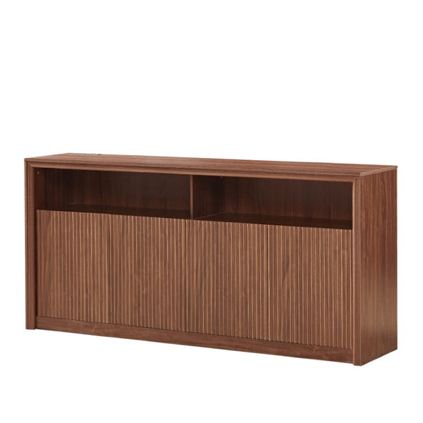 English Elm 67 Inch Fluted Wood Sideboard Buffet with LED Shelf and Built in Power Station W5767P540633