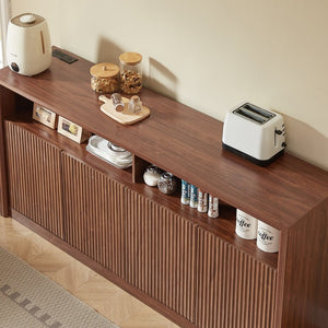 English Elm 67 Inch Fluted Wood Sideboard Buffet with LED Shelf and Built in Power Station W5767P540633