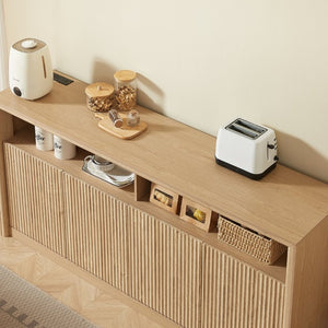 English Elm 67 Inch Fluted Wood Sideboard Buffet with LED Lighting Built in Power Station Dining Bar W5767P540645
