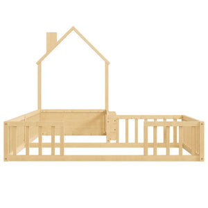 English Elm Twin and Full Solid Pine Montessori Floor Bed House Frame with Guardrails for Kids Natural W5767P546848