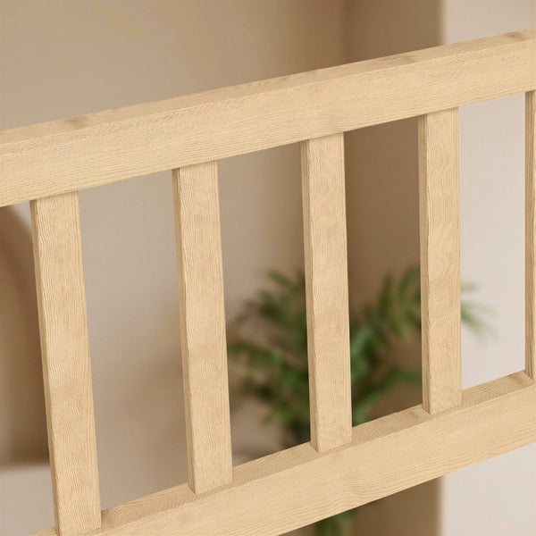 English Elm Twin and Full Solid Pine Montessori Floor Bed House Frame with Guardrails for Kids Natural W5767P546848