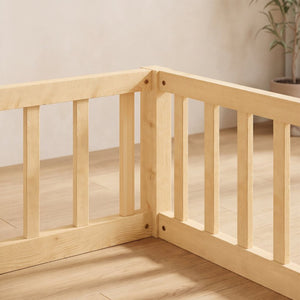 English Elm Twin and Full Solid Pine Montessori Floor Bed House Frame with Guardrails for Kids Natural W5767P546848
