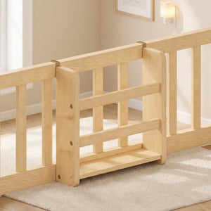 English Elm Twin and Full Solid Pine Montessori Floor Bed House Frame with Guardrails for Kids Natural W5767P546848