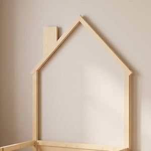 English Elm Twin and Full Solid Pine Montessori Floor Bed House Frame with Guardrails for Kids Natural W5767P546848