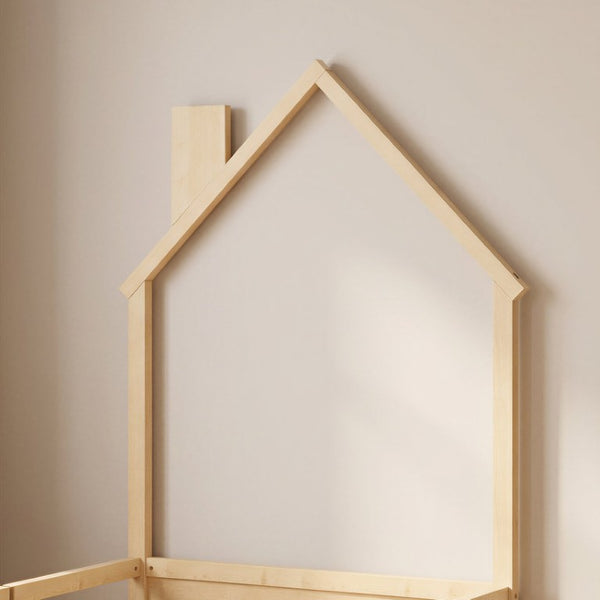 English Elm Twin and Full Solid Pine Montessori Floor Bed House Frame with Guardrails for Kids Natural W5767P546848
