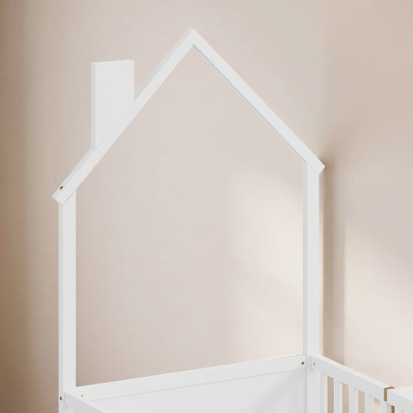 English Elm Twin and Full Solid Pine Montessori Floor Bed House Frame with Guardrails for Kids White W5767P546852