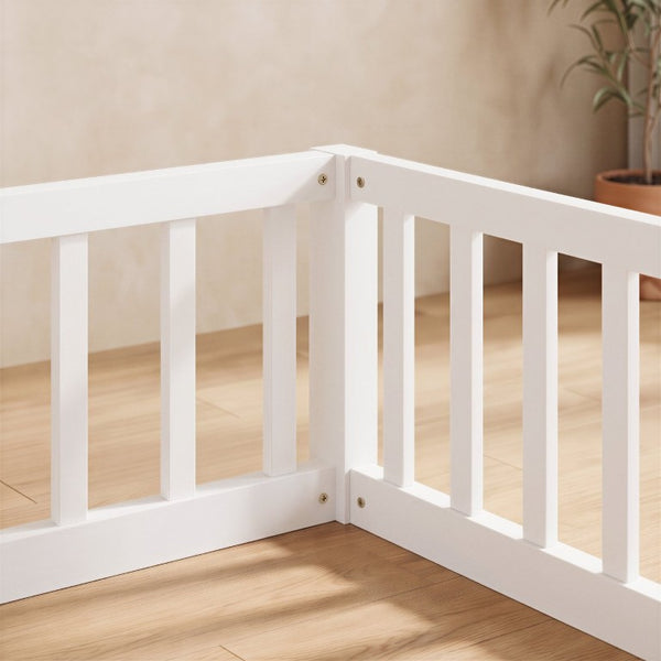 English Elm Twin and Full Solid Pine Montessori Floor Bed House Frame with Guardrails for Kids White W5767P546852