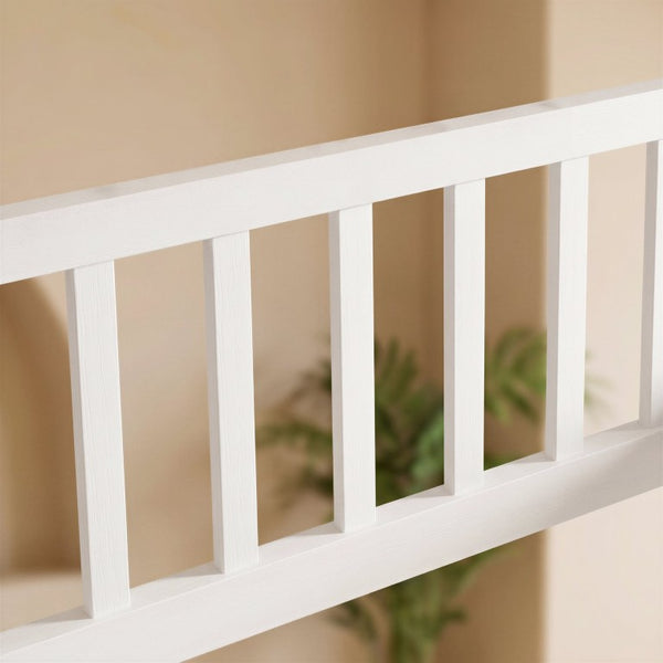English Elm Twin and Full Solid Pine Montessori Floor Bed House Frame with Guardrails for Kids White W5767P546852