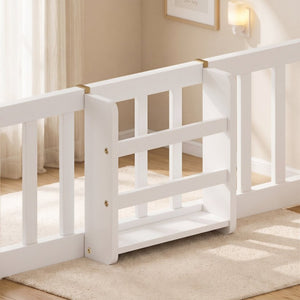 English Elm Twin and Full Solid Pine Montessori Floor Bed House Frame with Guardrails for Kids White W5767P546852